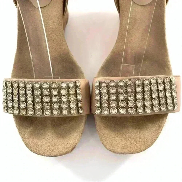 Nine West womens heels size 6.5 SusantJ taupe leather gem platform wedges - Picture 2 of 13